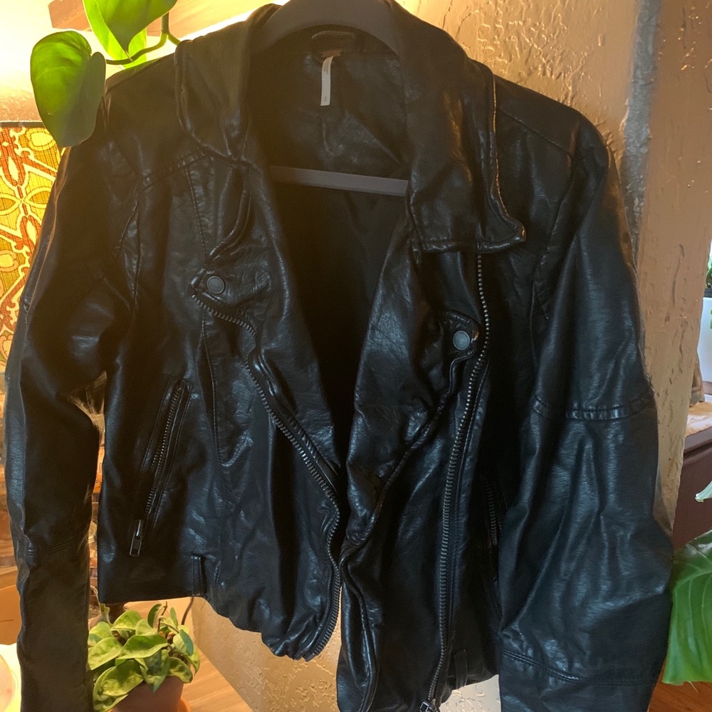 Free People Vegan leather black moto jacket.